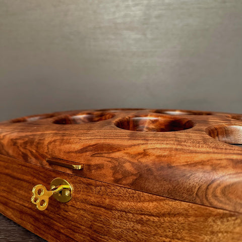 Artisan-made Turkish walnut watch storage case for twelve watches