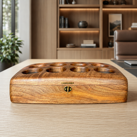 Unique natural walnut wood grain on handmade watch organizer