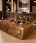 Handmade solid Turkish walnut watch organizer with twelve watch compartments