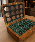 Handmade walnut watch collector organizer with gold-tone fittings