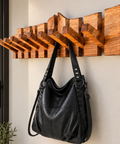 Handmade live edge walnut piano coat rack with foldable wooden wall hooks