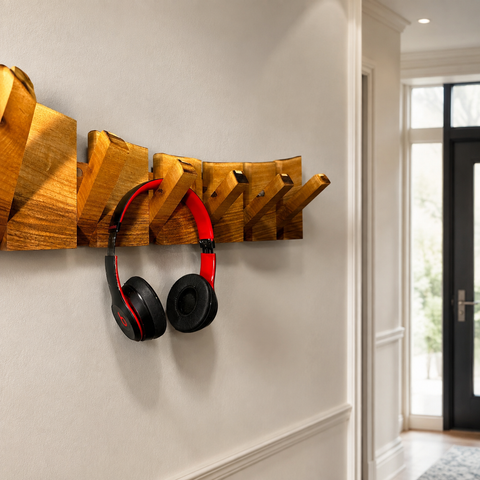 Rusticcoat rack made from solid walnut with preserved live edge
