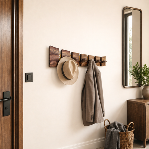 Solid walnut coat hanger featuring one of a kind wood grain patterns
