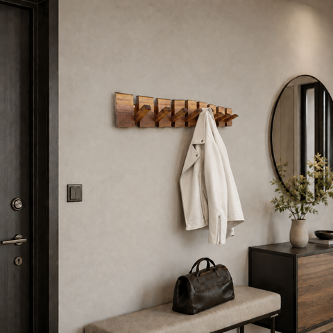 Organic live edge walnut wall rack finished with protective natural oil