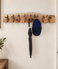Natural grain walnut coat rack with individually folding wooden hangers