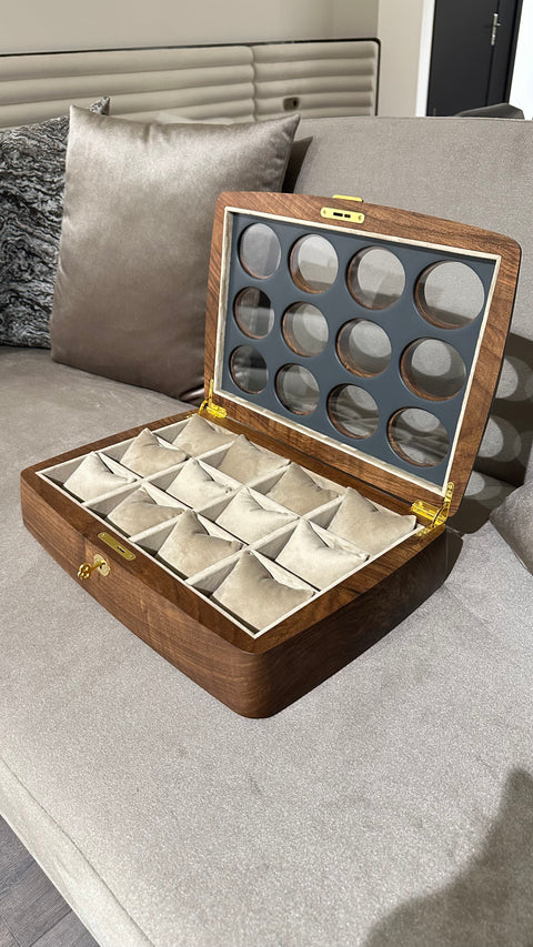Luxury wooden watch case made from carefully selected solid walnut