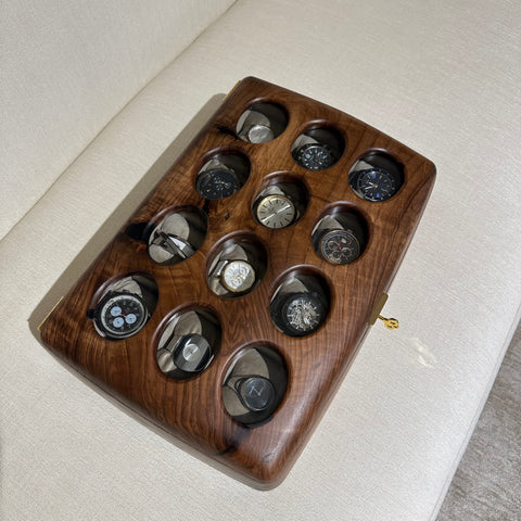 Turkish walnut watch collector case with protective interior lining